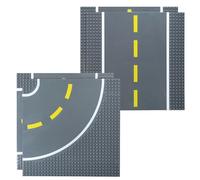 Strictly Briks - Lot de 4 plaques de Base - 2 Droites/2 recourbées - pour Construire des Routes/Villages/parkings - Compatible avec Toutes Les Grandes Marques - 25,4 x 25,4 cm