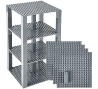 Strictly Briks Lot de 4 plaques de Base - avec Briques Stackers 2x2 améliorées - de qualité - pour Construire Une Tour - Compatible avec Les Plus Grande Marques - 15,4 x 15,4 cm - Gris