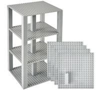 Strictly Briks Lot de 4 plaques de Base - avec Briques Stackers 2x2 améliorées - de qualité - pour Construire Une Tour - Compatible avec Les Plus Grande Marques - 15,4 x 15,4 cm - Gris Clair