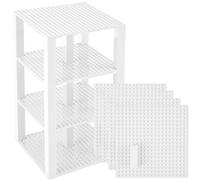Strictly Briks Lot de 4 plaques de Base - avec Briques Stackers 2x2 améliorées - de qualité - pour Construire Une Tour - Compatible avec Les Plus Grande Marques - 15,4 x 15,4 cm - Blanc