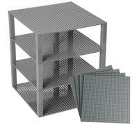 Strictly Briks Lot de 4 plaques de Base - avec Stackers 2x2 améliorées - de qualité - pour Construire Une Tour - Compatible avec Les Plus Grande Marques - 25,4 x 25,4 cm - Gris