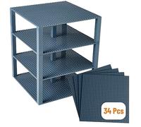 Strictly Briks Lot de 4 plaques de Base - avec Stackers 2x2 améliorées - de qualité - pour Construire Une Tour - Compatible avec Les Plus Grande Marques - 25,4 x 25,4 cm - Gris foncé