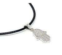 Strictly Gifts Argent Sterling Khamsa Pendentif Avec Zircon Cubique Sur 41-46 Similicuir Collier