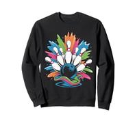 Strike Explosion Bowling Ball Pins Colorful Game Design Sweatshirt