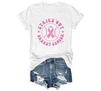 Strike Out Cancer Shirt Pink Breast Cancer Shirt Baseball Shirt Graphic Tees Crew & V-Neck, blanc, S