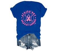 Strike Out Cancer Shirt Pink Breast Cancer Shirt Baseball Shirt Graphic Tees Crew & V-Neck, bleu marine, 3XL