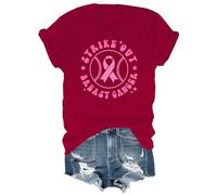Strike Out Cancer Shirt Pink Breast Cancer Shirt Baseball Shirt Graphic Tees Crew & V-Neck, bordeaux, 3XL