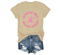 Strike Out Cancer Shirt Pink Breast Cancer Shirt Baseball Shirt Graphic Tees Crew & V-Neck, kaki, M