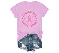 Strike Out Cancer Shirt Pink Breast Cancer Shirt Baseball Shirt Graphic Tees Crew & V-Neck, rose, XL