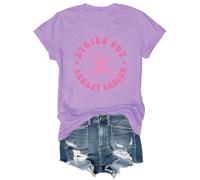 Strike Out Cancer Shirt Pink Breast Cancer Shirt Baseball Shirt Graphic Tees Crew & V-Neck, violet clair, M