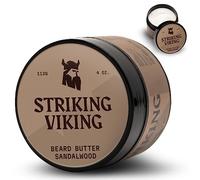 Striking Viking Beard Butter Baume doux pour barbe - Bois de santal - Tenue non grasse et texture de la cire à barbe - Adoucissant quotidien et adoucissant les poils du visage pour homme - Parfum