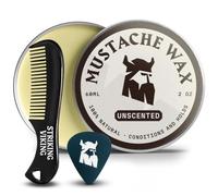 Striking Viking Kit de cire à moustache et peigne - Cire à barbe et moustache pour hommes avec cire d'abeille naturelle à forte tenue - aide à dompter, à coiffer et à toiletter, 2 onces (Sans parfum)