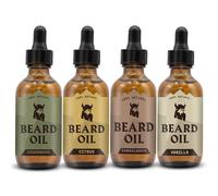 Striking Viking Lot de 4 huiles à barbe adoucissantes et nourrissantes pour homme - Bois de santal et de cèdre - Enrichie en huile d'argan et de jojoba - Huile de barbe parfumée