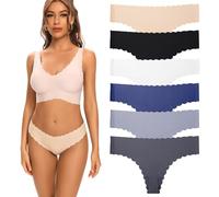 String Coton Femme Invisible Tanga Lot de 6, Taille Basse String sans Couture Ajustement Confortable Culotte Femme pour Travail Loisirs Sports