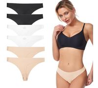 String Coton Femme Invisible Tanga Lot de 6, Taille Basse String sans Couture Ajustement Confortable Culotte Femme pour Travail Loisirs Sports