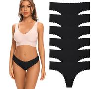 String Coton Femme Invisible Tanga Lot de 6, Taille Basse String sans Couture Ajustement Confortable Culotte Femme pour Travail Loisirs Sports