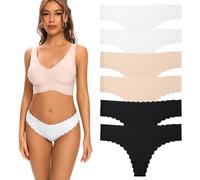 String Coton Femme Invisible Tanga Lot de 6, Taille Basse String sans Couture Ajustement Confortable Culotte Femme pour Travail Loisirs Sports
