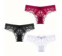 String en Dentelle pour Femme - Culotte Sexy Taille Moyenne en Dentelle - Lingerie Transparente - Sous-Vêtement Respirant (FR/ES, Alpha/lettres, M, Taille normale, Taille normale, Noir+Blanc+Bordeaux)