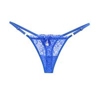 String en Dentelle Transparente pour Femmes, Taille réglable, nœud en Maille, Culotte sans Couture Sexy Maillot De V (#4-Blue, One Size)