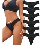 String Femme Sexy Chic - Lot de 6 Strings en Dentelle et Coton pour Femmes Confort Respirant avec Coupe en V et Design Sensuel 6pièces