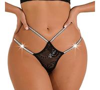 String Femme Sexy- Culotte Dentelle Femme Transparente,Culottes, Shorties et Strings Stretch T-Back Taille Haute Culottes sous-Vêtement Pas Cher Paillettes Underwear Saint-Valentin Lingerie