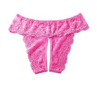 string femme sexy Culotte Fendue Sexy Érotique Chic Hot G-String en Tanga Florale Dentelle Culotte Entrejambe en Slip Transparent Panties Strings et Tangas string ficelle femme érotique Rose vif XXL