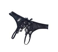 String Ficelle en Dentelle Crochet Sexy Slip Transparent pour Tanga Culotte Charme pour Femmes Lingerie Sexy String (Noir - Ouvert, XL)