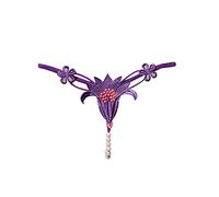 String Ficelle Femme Sexy érotique Transparente Culotte Chic Hot avec Perles Massage Lingerie Sexy Coquine Hot Dentelle Slip Motif Florale Leger sous Vetements feminins Pas Cher (Purple, One Size)