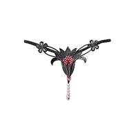 String Ficelle Femme Sexy érotique Transparente Culotte Chic Hot avec Perles Massage Lingerie Sexy Coquine Hot Dentelle Slip Motif Florale Leger sous Vetements feminins Pas Cher (Black, One Size)