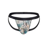 String Homme sous Vetement Homme Sexy Érotique Jockstrap Tous Les Jours Double Thong en Tissu Ice Silk Imprimé Design Liftant Et Aéré sous Vêtement Tendance pour Hommes