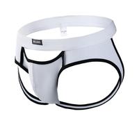 String Jockstrap pour Hommes Support athlétique sous-vêtements Sexy à Dos en Y Slip de Bikini ajouré Transparent String G (Blanc,S)