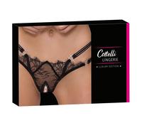 String ouvert dentelle et lanières strass noir - Taille : M/L