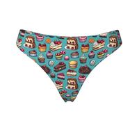 String sans couture pour femme avec imprimé gâteau de thé de l'après-midi, sous-vêtement invisible, culotte de bikini, Noir , S