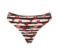 String sans couture pour femme, culotte de bikini imprimé amour à rayures blanches et noires, Noir , S