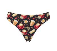 String sans couture pour femme, imprimé amour café, sous-vêtements pour femme, culotte de bikini, Noir , L