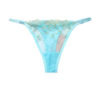 String sexy brodé pour femme - Grande taille - Respirant - Grande taille - Tangas coquin - Doux - Extensible - Pour femme, bleu clair, S