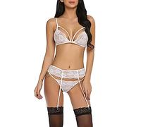 String Sexy De Pute Soutien Gorge Sexy éRotique Ensemble de Lingerie pour Femmes en Dentelle Teddy Strap Body avec Porte-Jarretelles Lingeries Sexy Grande Taille Nuisettes Sexy Femmes (White, M)