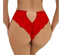 String Sexy Dentelle Femme Tanga Chic sous-Vêtements Culottes Creuses Au Dos Slip Transparent Taille Basse Lié à Un Anneau Forme Cœur Respirant Hot Panties Stretch Lingerie (Rouge, XL)