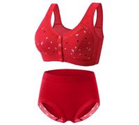 String Sexy Femme Soutien-gorge et Ensemble avec Fermeture Avant Sous-vêtements pour Femmes Âgées Soutien-gorge et Slip Vêtements Quotidien Bustier Bikini Femme, rouge, 48