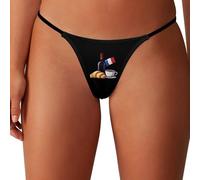 String Sexy Taille Basse pour Femme, Motif vin, café, Croissants, Drapeau de la France, Dos en T, sous-vêtement Respirant et Coquin