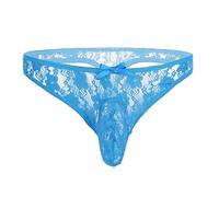 String Slips Sexy en Dentelle pour Homme Sport Athlétique Respirant Transparent sous-vêtements Sexy Slips Taille Basse Strings Tanga avec Design léger dans Coupe et Sensation (Blue, L)
