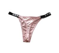 String taille basse pour femme - Tissu en satin doux et respirant - Slip confortable sans coutures avec taille de lettre pour un usage quotidien, Or rose, M