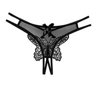 String taille basse sans trace en maille brodée avec gros papillon, Black, taille unique