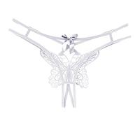 String taille basse sans trace en maille brodée avec gros papillon, White, taille unique