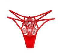 String Tanga Femme Tanga avec Ton Creux Broderie Hot Drill Ceinture Tissée Fine Sous-vêtements Minces, Rouge pastèque, taille unique