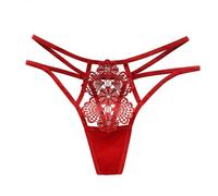 String Tanga Femme Tanga avec Ton Creux Broderie Hot Drill Ceinture Tissée Fine Sous-vêtements Minces, rouge, taille unique
