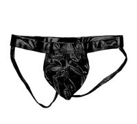String Transparent Hommes Double Tanga Faux Cuir Cuff en Forme de U Pantalon T Décontracté Sous-Vêtements Amusants Slippers Femmes, Noir , L