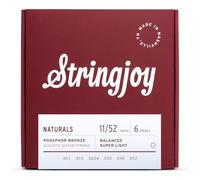 Stringjoy NB1152 Naturals Jeu de 6 cordes de guitare acoustique en bronze phosphoreux, jauge ultra-légère 11-52, cordes de guitare haut de gamme durables pour des tons clairs