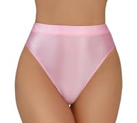 Strings Métalliques pour Femmes - Bas De Rave Taille Haute sous-vêtements en Simili Cuir Culottes Sexy Et Effrontées Bas De Festival pour Danser en Club (Rose,L)