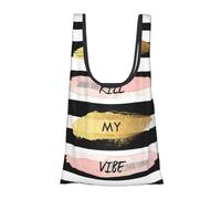 Stripe Don't Kill My Vibe Sac d'épicerie pliable réutilisable léger pour courses, voyage, plage, respectueux de l'environnement compact